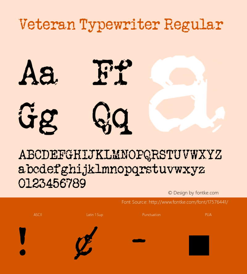 Veteran Typewriter Regular Version 1.00 September 3, 2009, initial release Font Sample