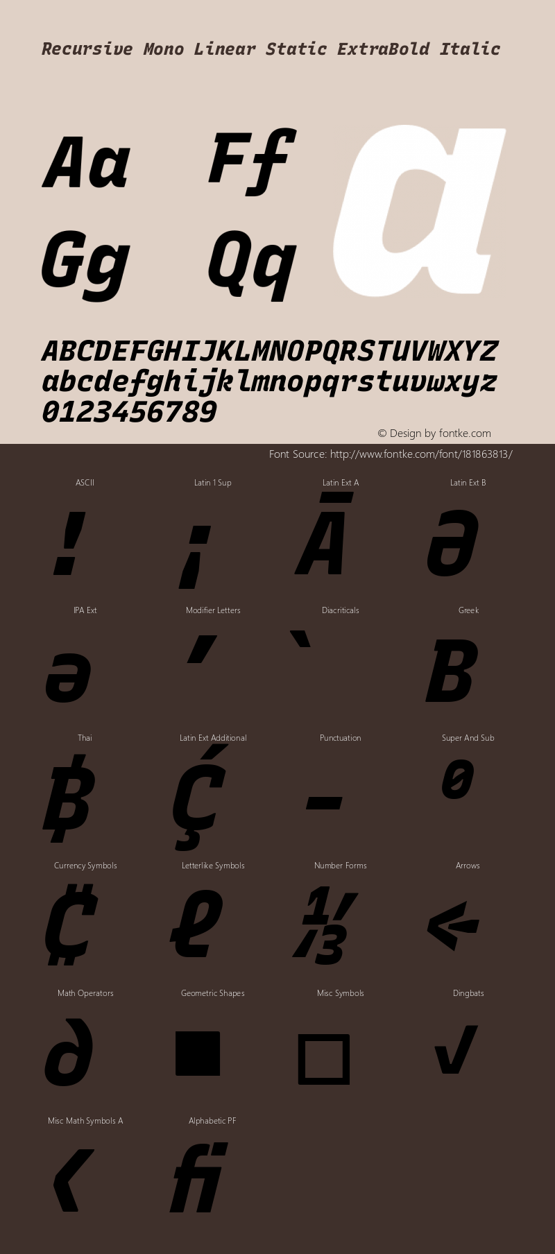 Recursive Mn Lnr St XBd Italic Version 1.082;hotconv 1.0.112;makeotfexe 2.5.65598; ttfautohint (v1.8.3)图片样张