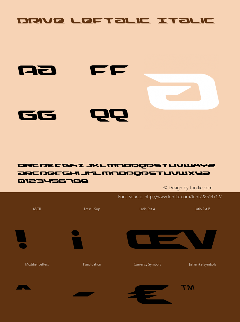 Drive Leftalic Version 1.0; 2014 Font Sample