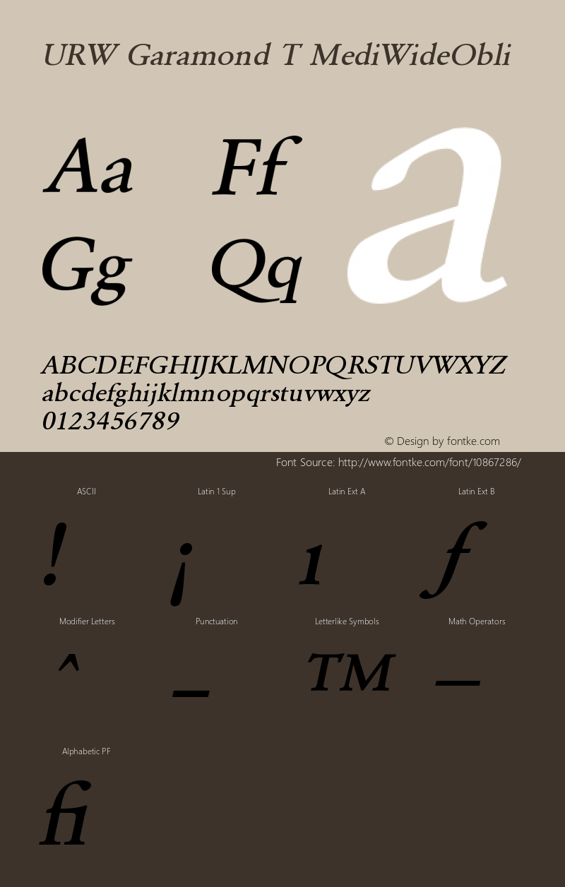 URW Garamond T MediWideObli Version 001.005 Font Sample