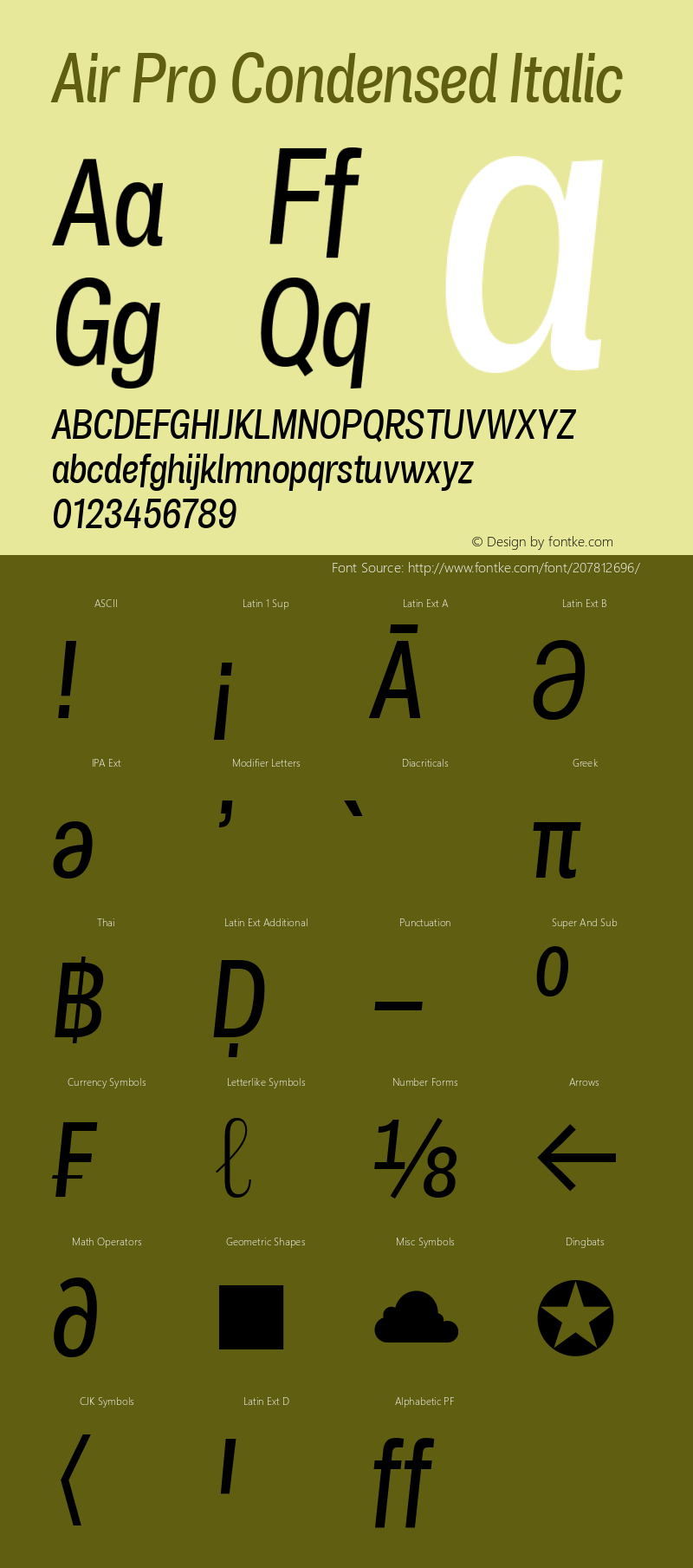 Air Pro Condensed Italic Version 1.000;hotconv 1.0.109;makeotfexe 2.5.65596图片样张