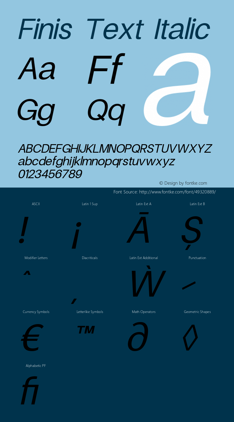 Finis Text Italic Version 1.000 Font Sample