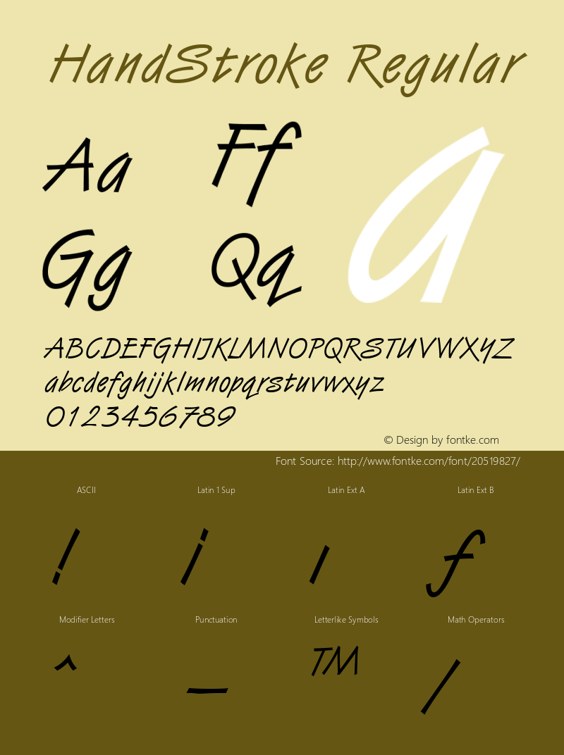 HandStroke Regular Altsys Fontographer 3.5  7/11/96 Font Sample