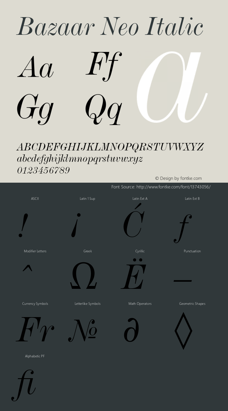 Bazaar Neo Italic Version 001.001 Font Sample