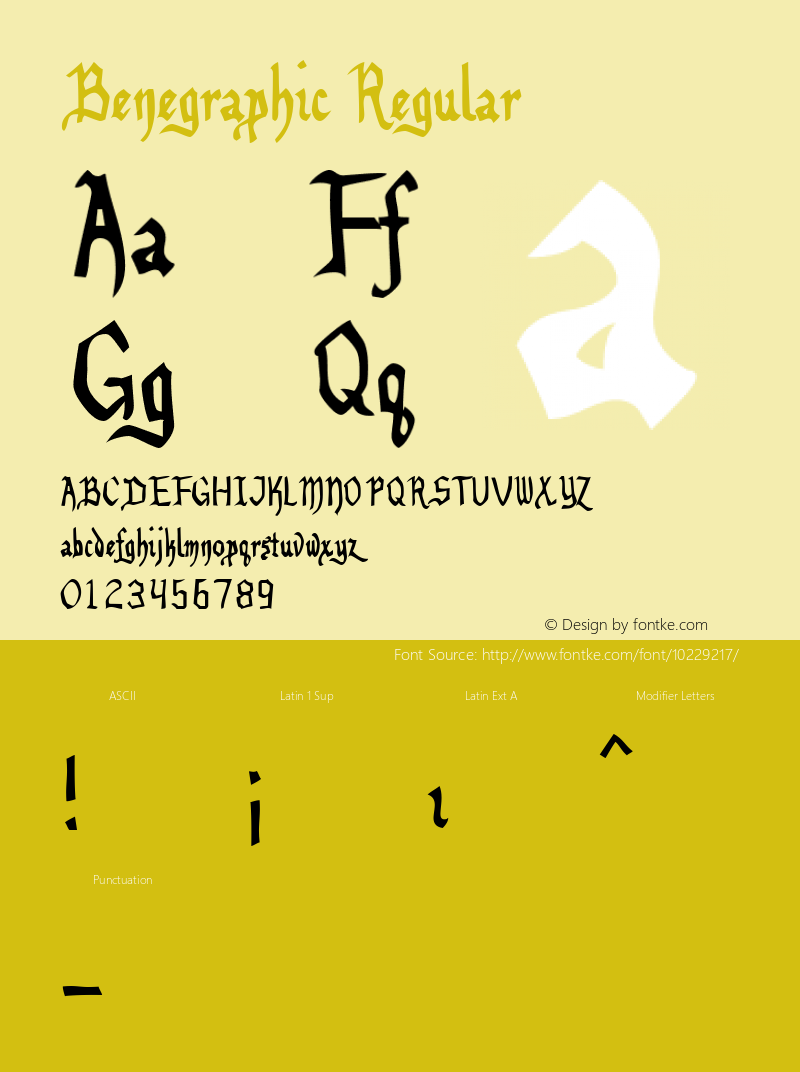 Benegraphic Regular Macromedia Fontographer 4.1 10/20/01 Font Sample