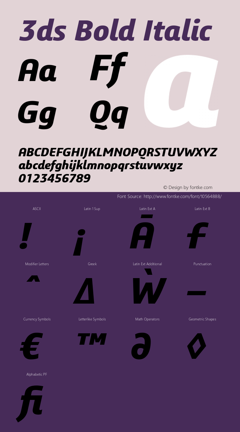 3ds Bold Italic Version 1.000 Font Sample