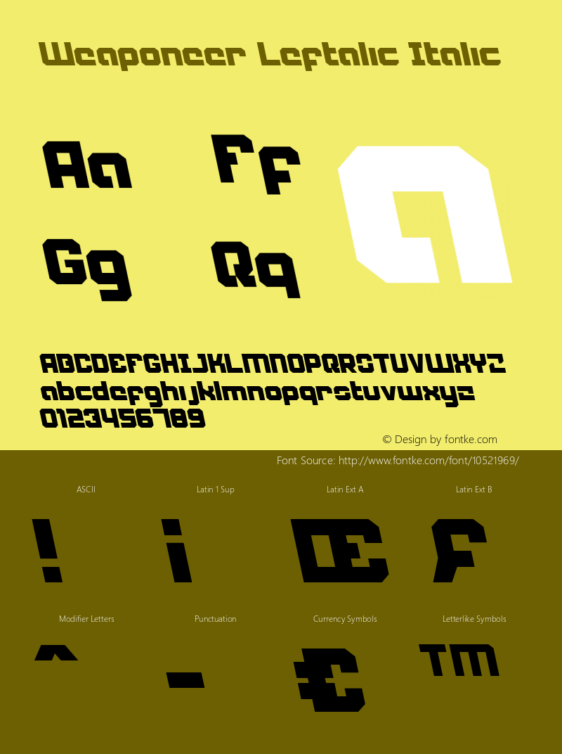 Weaponeer Leftalic Italic 001.000 Font Sample