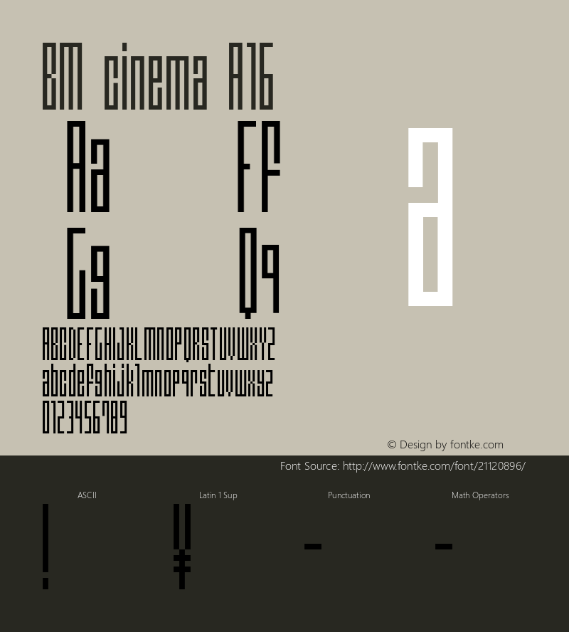 BM cinema A16 Macromedia Fontographer 4.1J 01.2.8 Font Sample