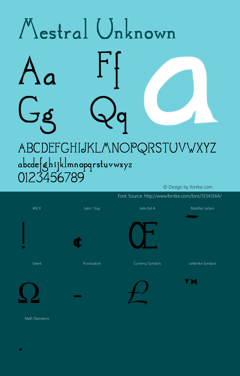 Mestral Unknown 1.0  (29-10-2001)  FREEWARE Font Sample