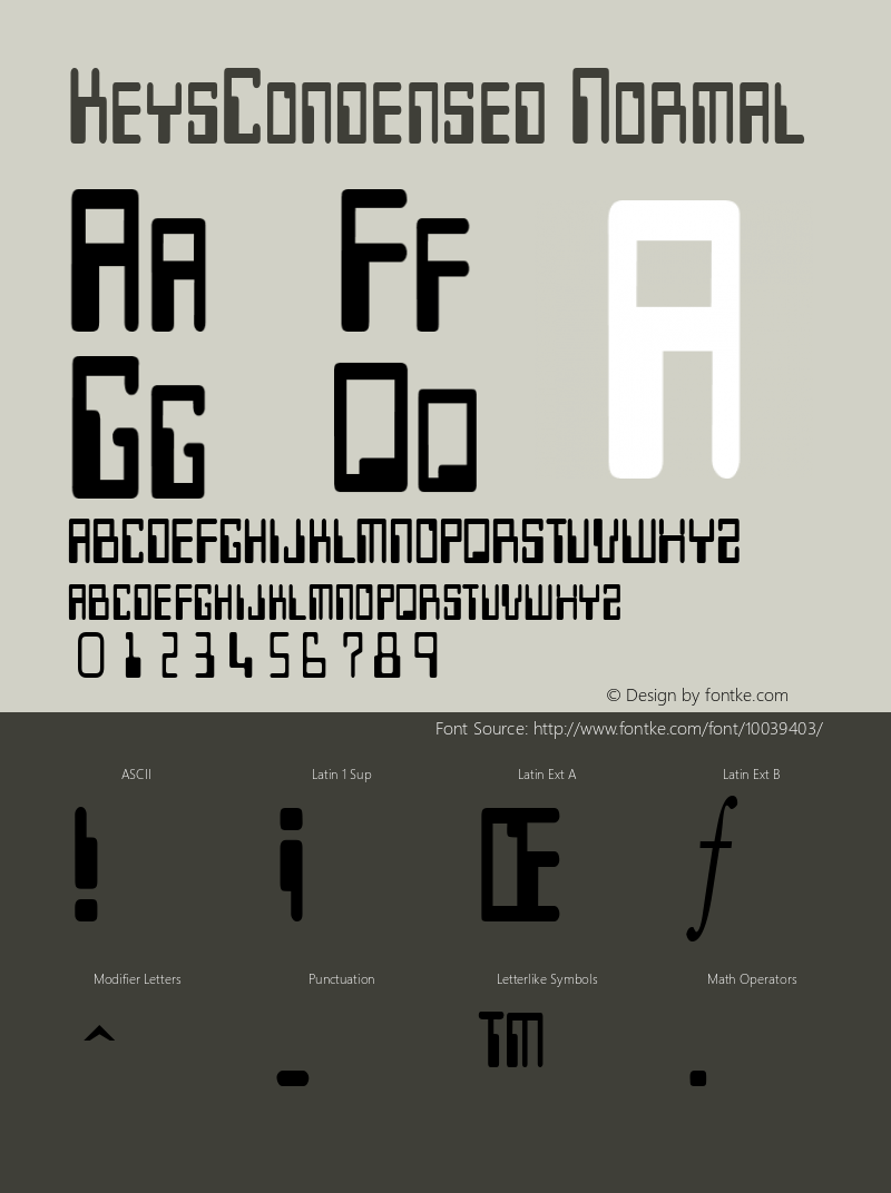 KeysCondensed Normal Macromedia Fontographer 4.1 6/28/96 Font Sample