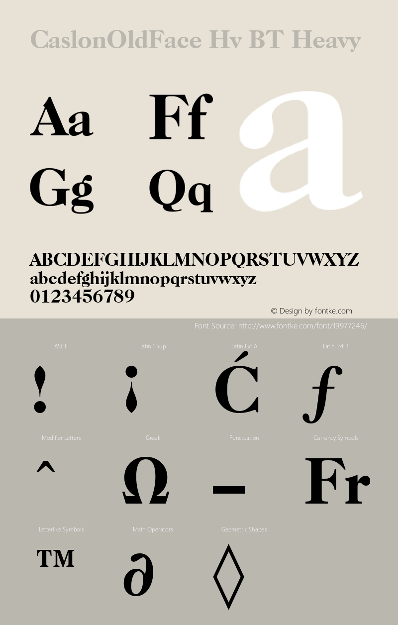 CaslonOldFace Hv BT Heavy mfgpctt-v4.4 Dec 7 1998 Font Sample