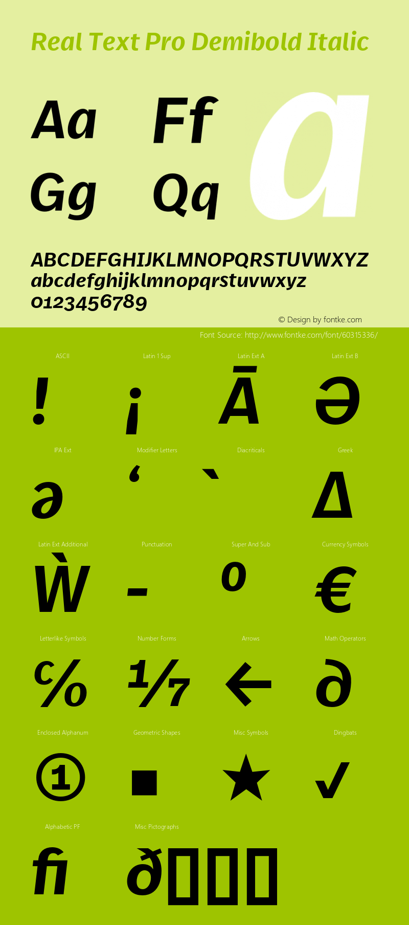 Real Text Pro Demibold Italic Version 7.601, build 13, g2.5.2.1165, s3 Font Sample
