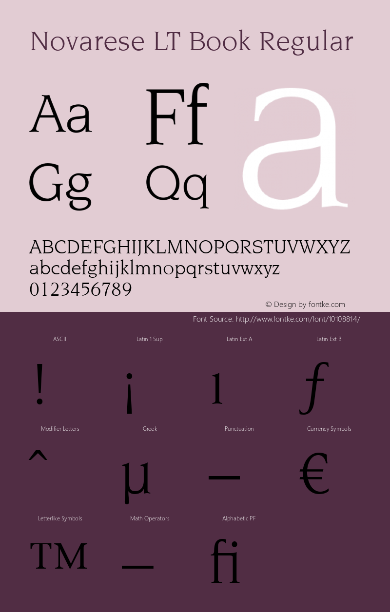 Novarese LT Book Regular Version 6.1; 2002 Font Sample