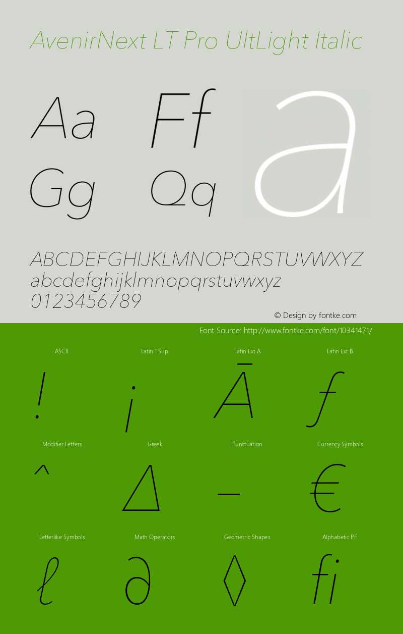 AvenirNext LT Pro UltLight Italic Version 2.1;2007 Font Sample