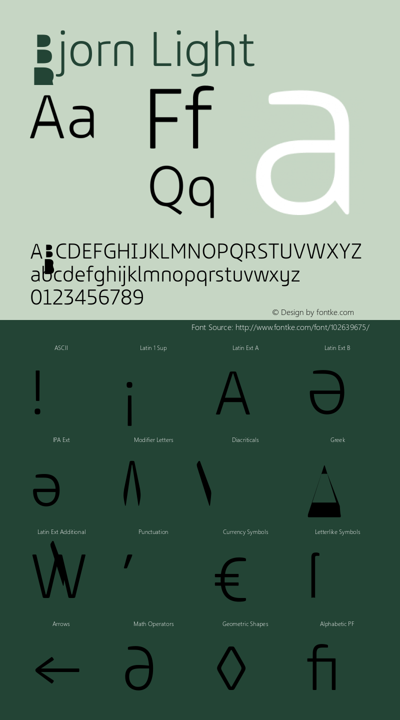 Bjorn Light Version 1.00 Font Sample