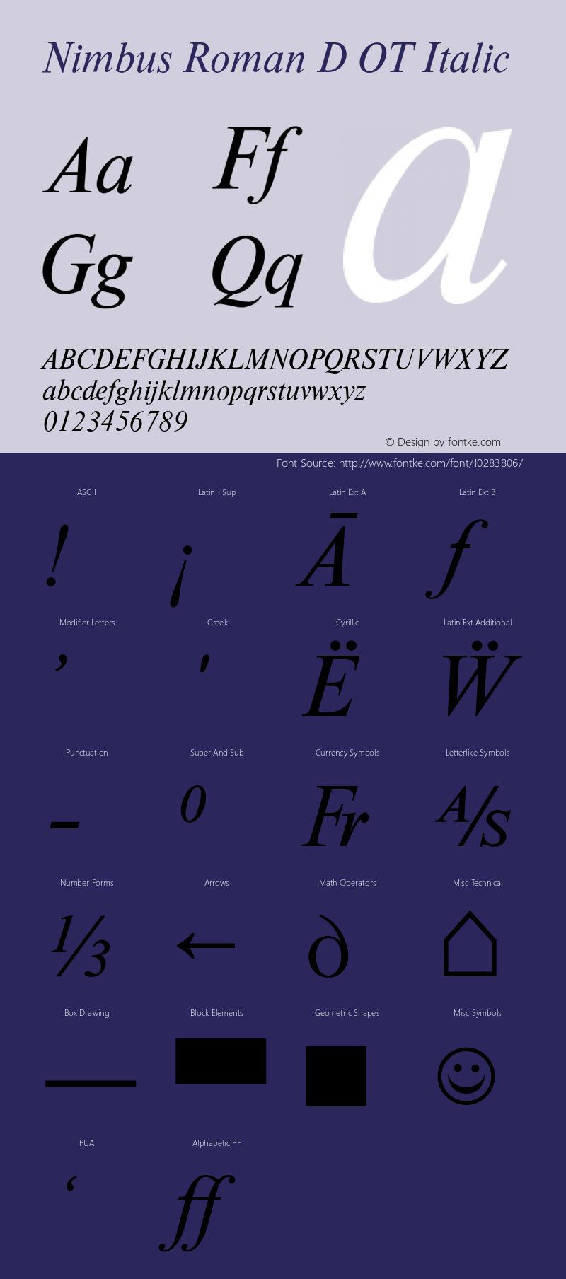 Nimbus Roman D OT Italic OTF 1.007;PS 1.05;Core 1.0.27;makeotf.lib(1.11) Font Sample