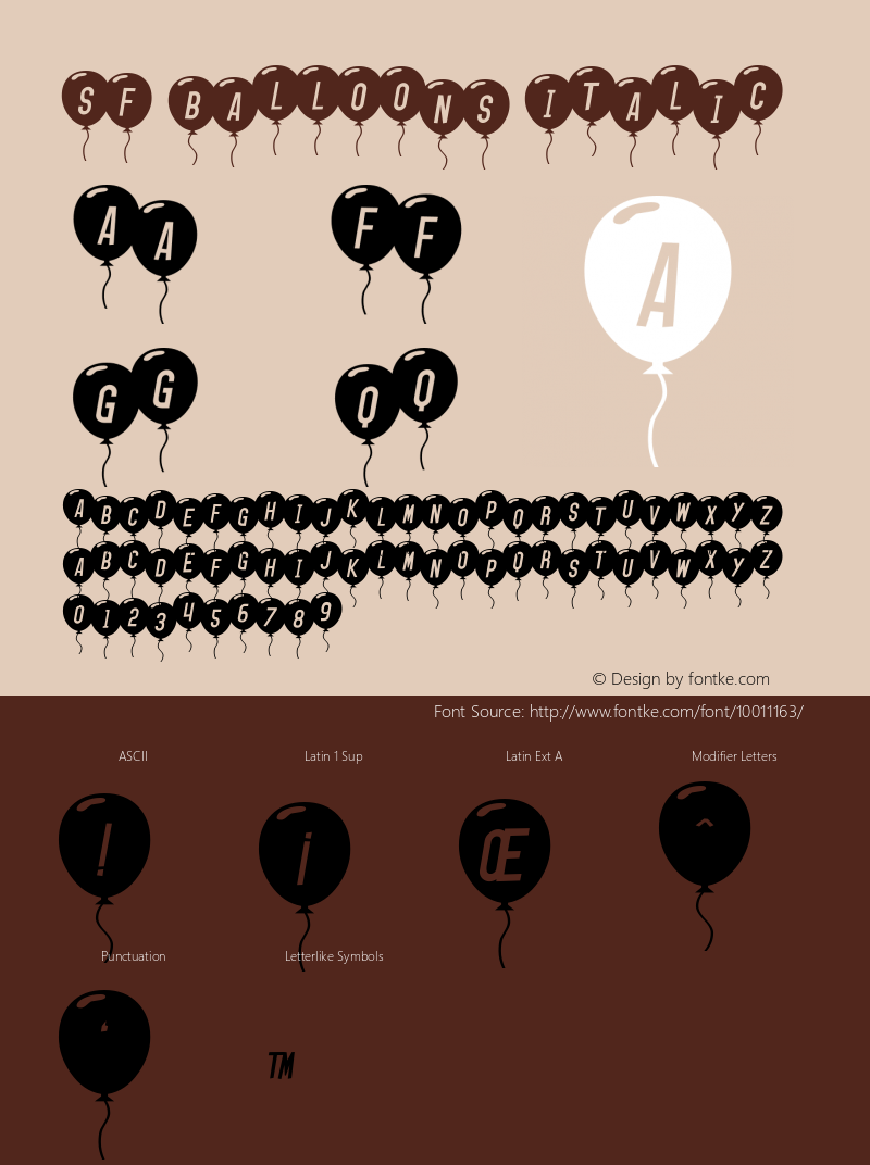 SF Balloons Italic ver 1.0; 1999. Freeware for non-commercial use. Font Sample