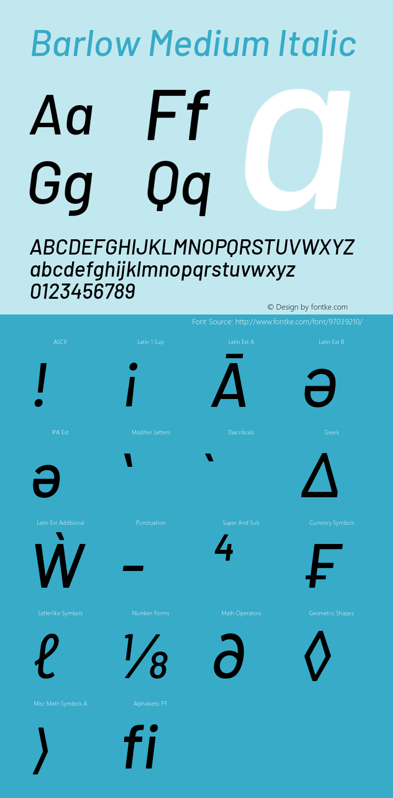 Barlow Medium Italic Version 1.408 Font Sample