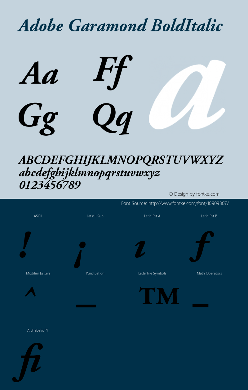 Adobe Garamond BoldItalic Version 001.002 Font Sample