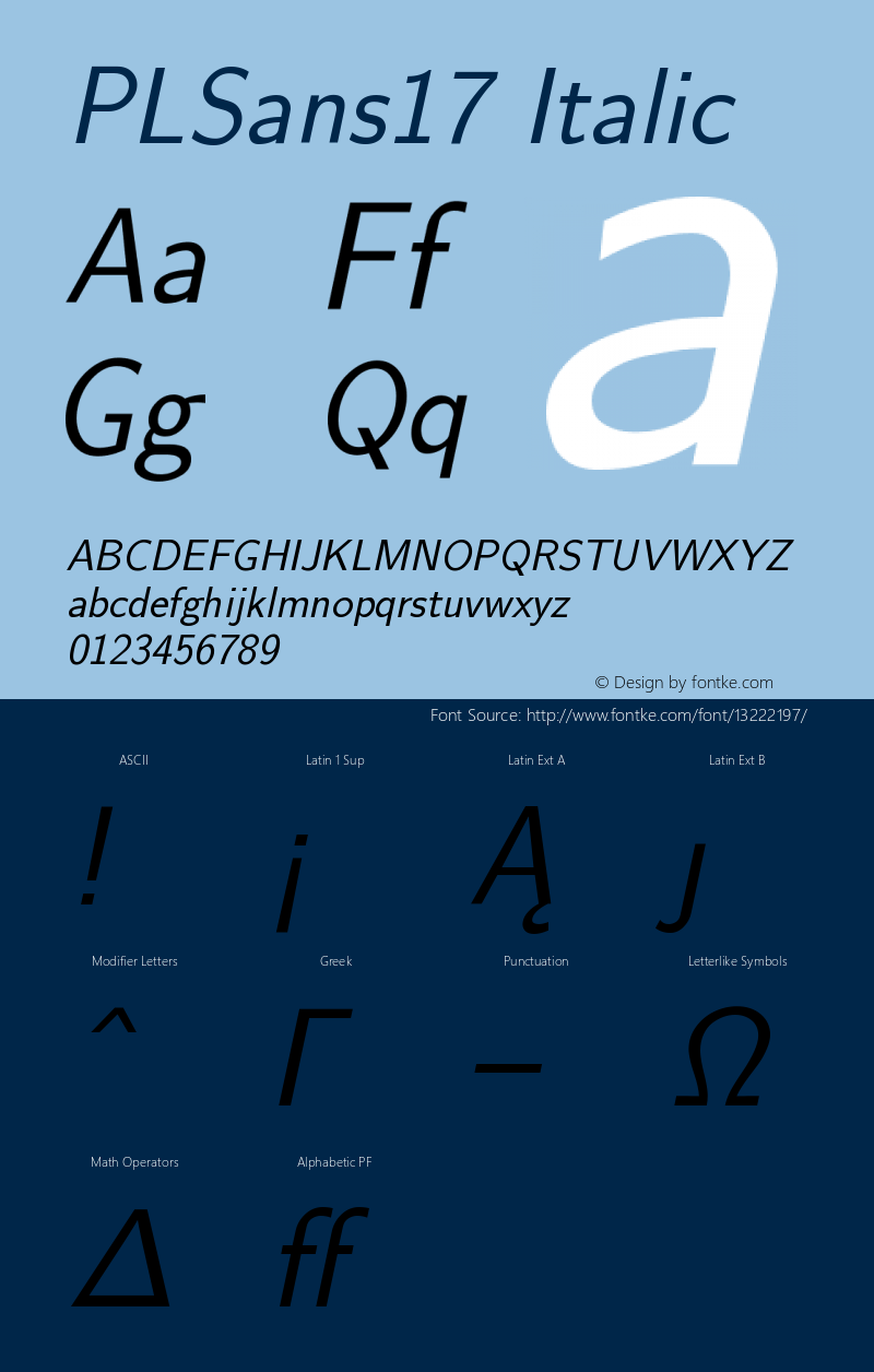 PLSans17 Italic Version 1.11 Font Sample