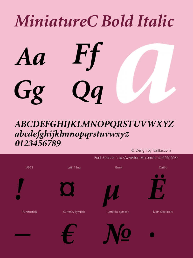 MiniatureC Bold Italic OTF 1.0;PS 004.001;Core 116;AOCW 1.0 161 Font Sample