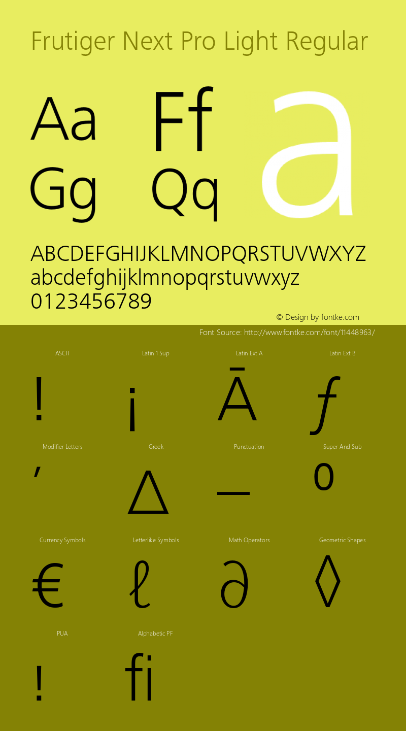 Frutiger Next Pro Light Regular Version 1.00; 2007 Font Sample