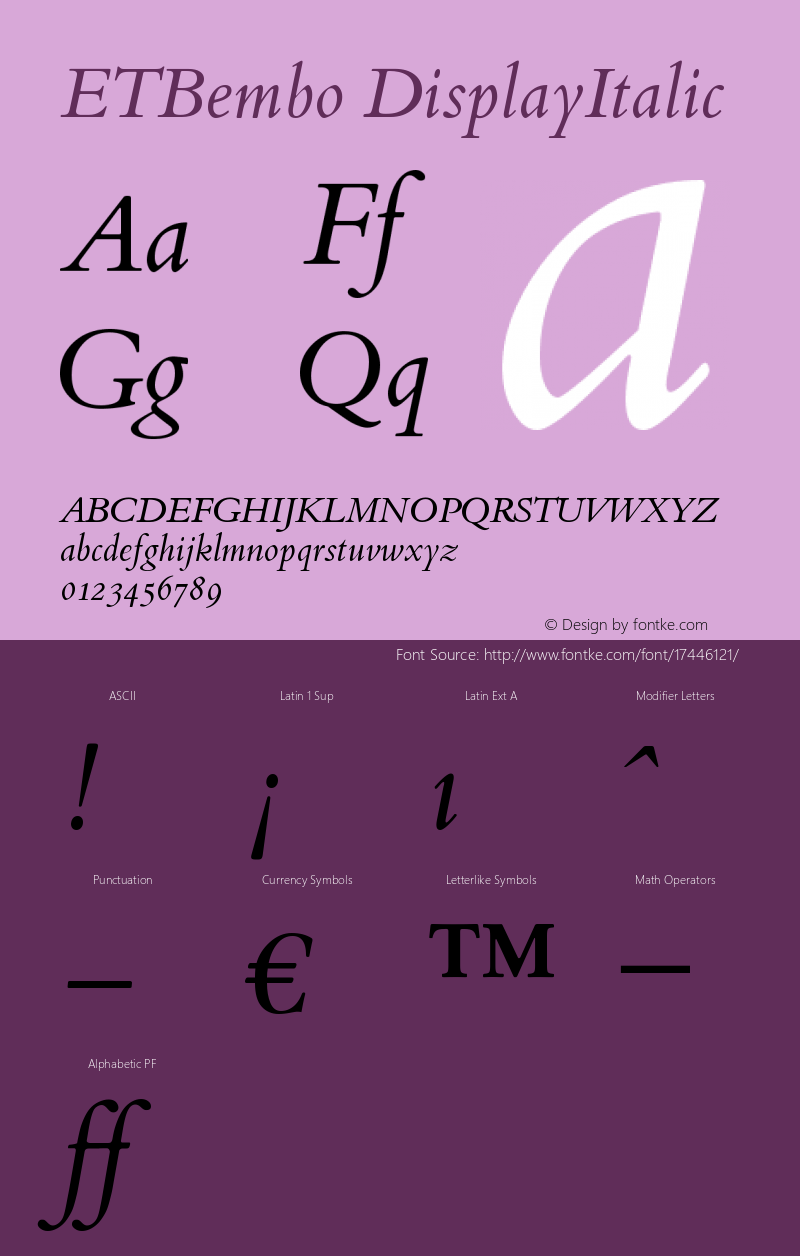 ETBembo DisplayItalic Version 001.001 Font Sample