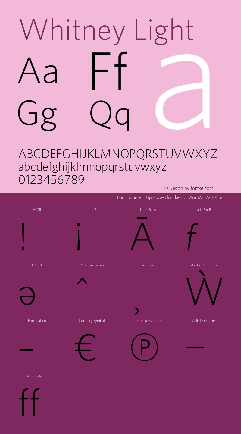 Whitney-Light Version 2.200 Basic (Latin-X) Font Sample