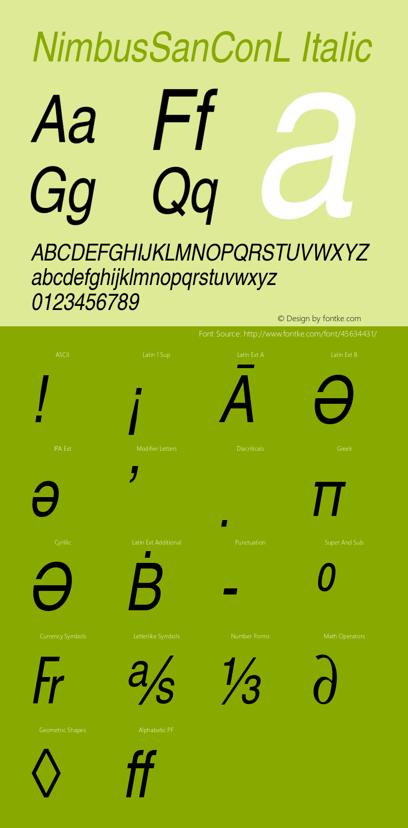 NimbusSanConL Italic Version 1.00 Font Sample