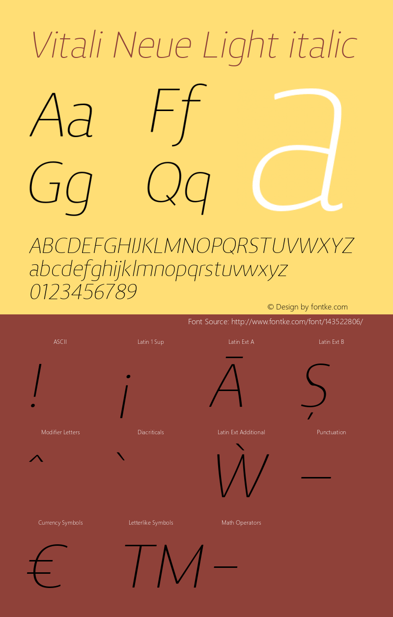 Vitali Neue Light italic 1.000 Font Sample