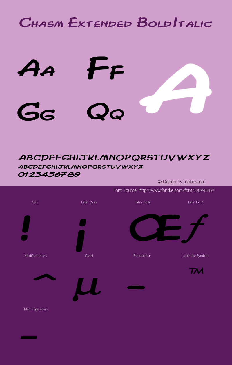 Chasm Extended BoldItalic Altsys Fontographer 4.1 1/27/95 Font Sample