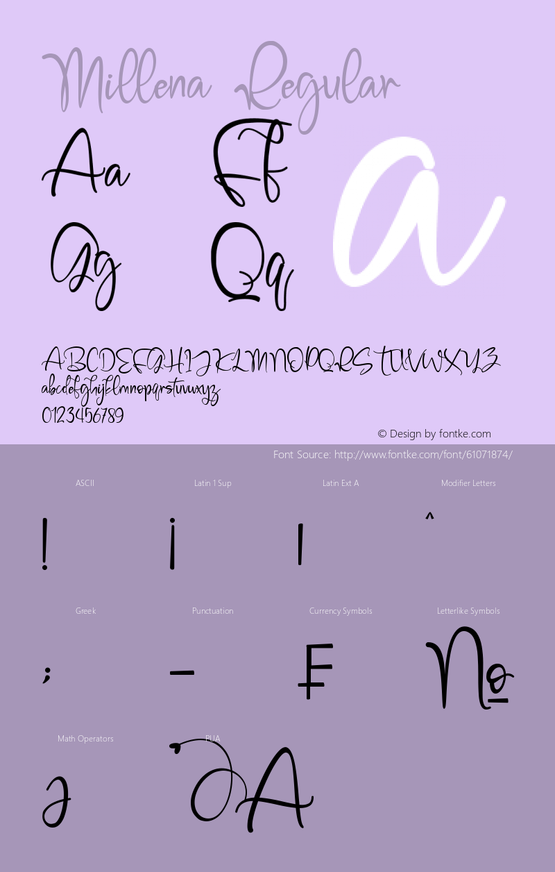 Millena Version 1.00;April 12, 2020;FontCreator 12.0.0.2567 64-bit Font Sample