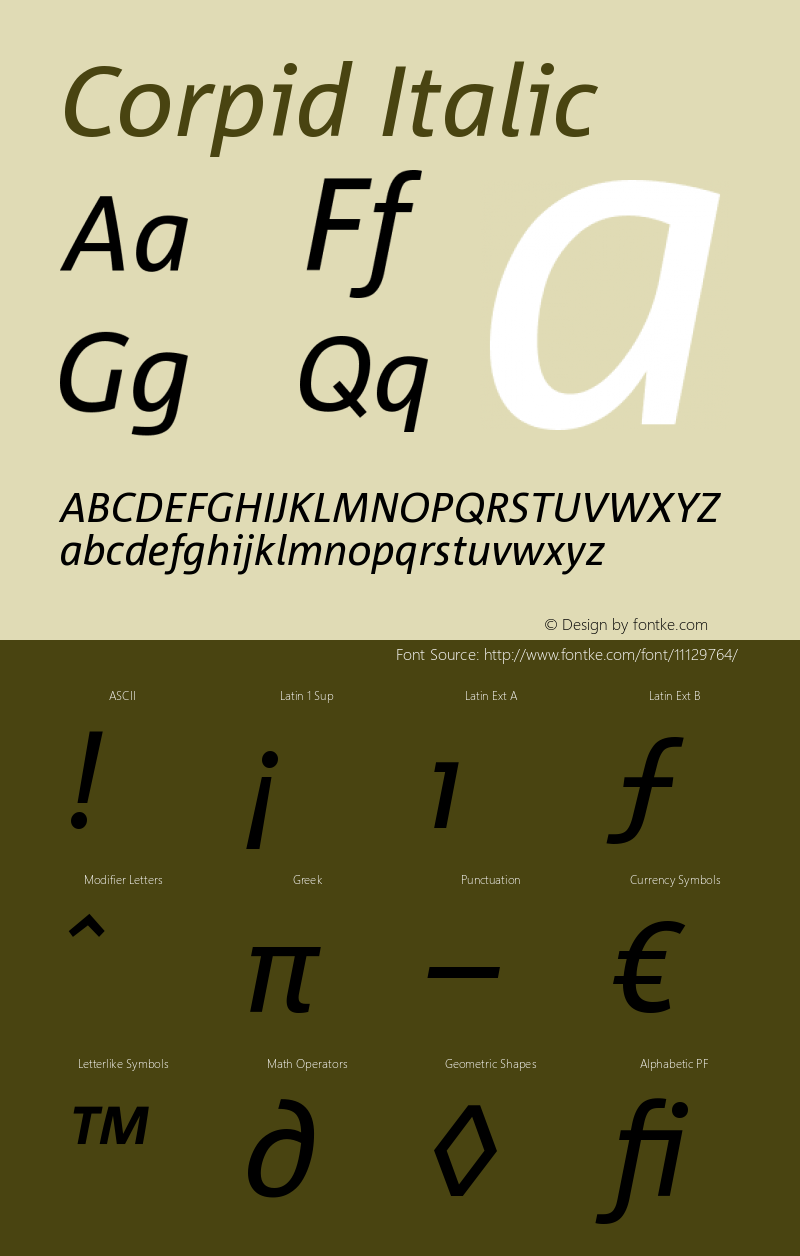 Corpid Italic Version 001.072 Font Sample