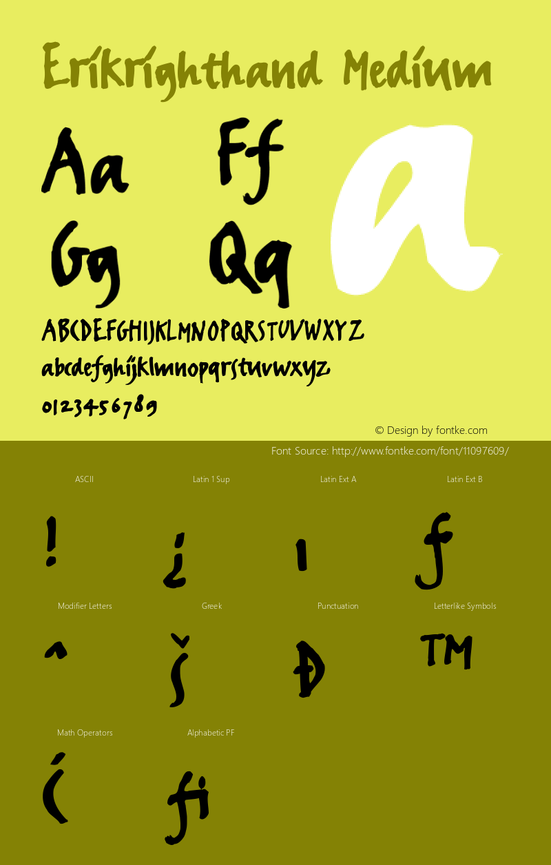 Erikrighthand Medium Version 001.000 Font Sample