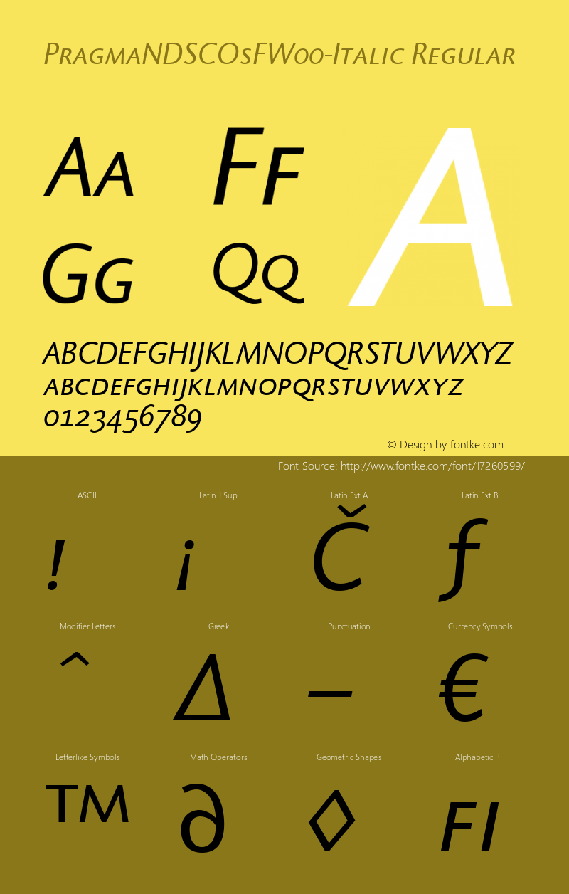 PragmaNDSCOsFW00-Italic Regular Version 1.10 Font Sample