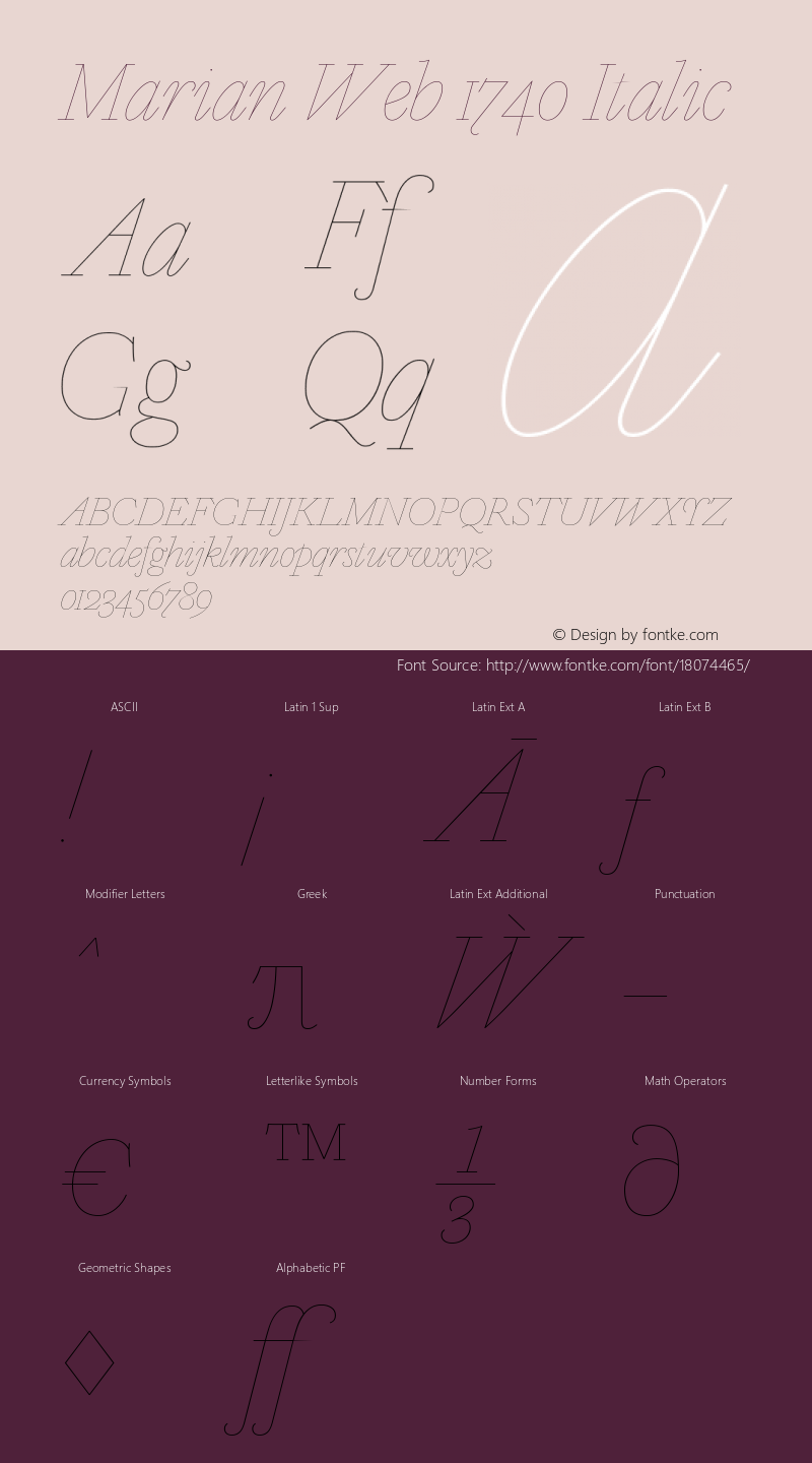 Marian Web 1740 Italic Version 1.1 2015 Font Sample