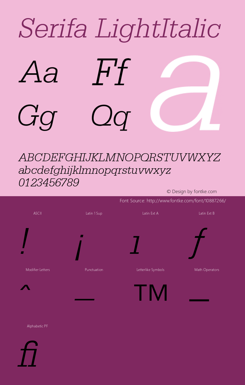 Serifa LightItalic Version 001.001 Font Sample