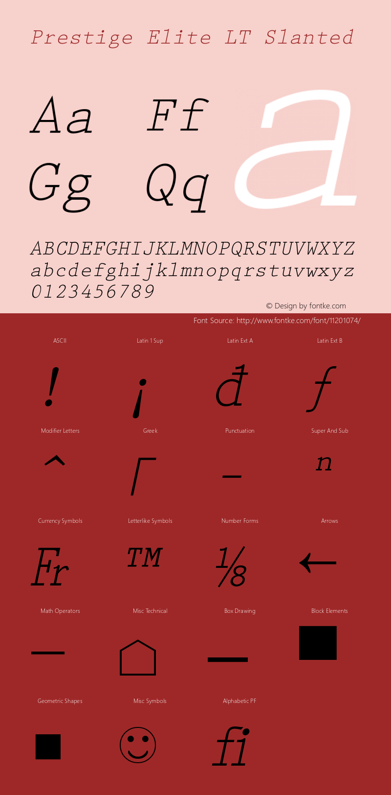 Prestige Elite LT Slanted Version 006.000 Font Sample