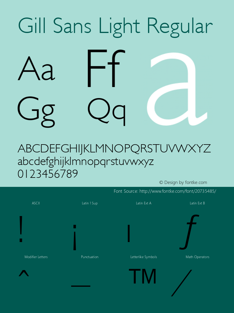 Gill Sans Light 1.0 Thu Dec 27 14:57:03 2001 Font Sample