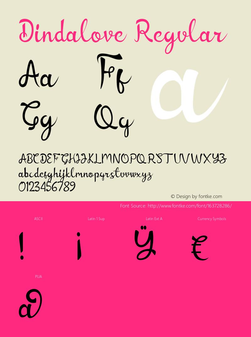 Dindalove Version 1.000 Font Sample