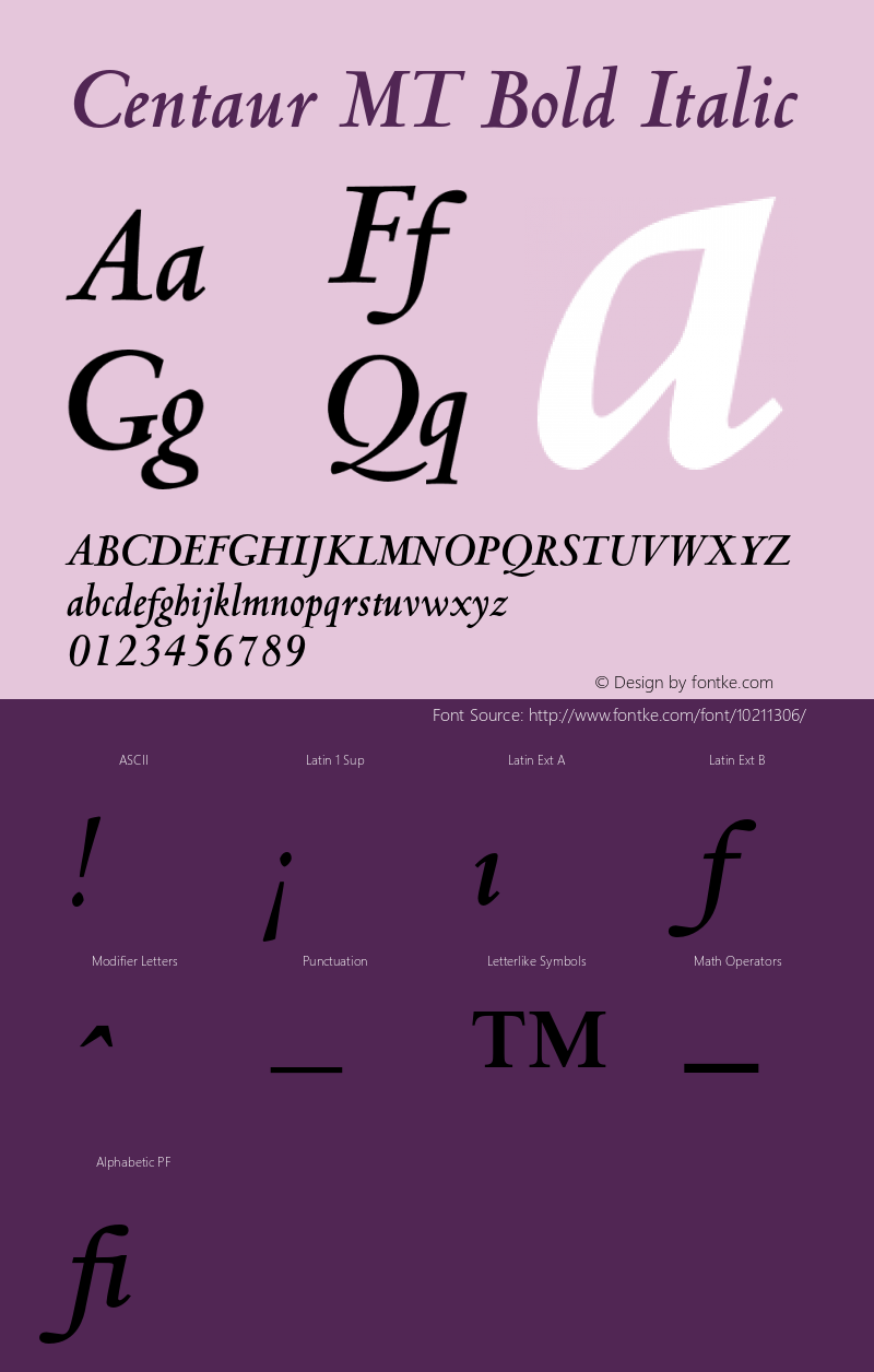 Centaur MT Bold Italic 001.001 Font Sample