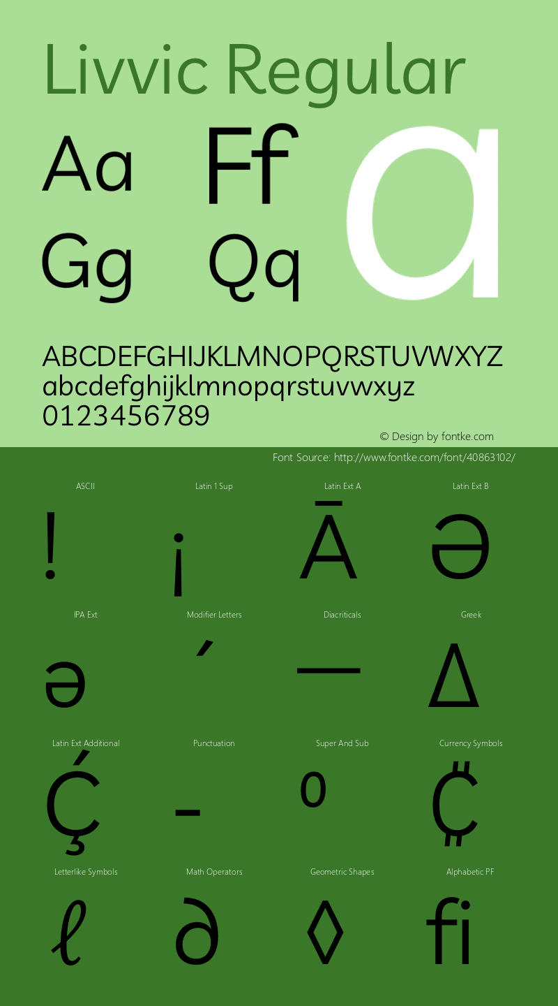 Livvic Regular Version 1.001 Font Sample