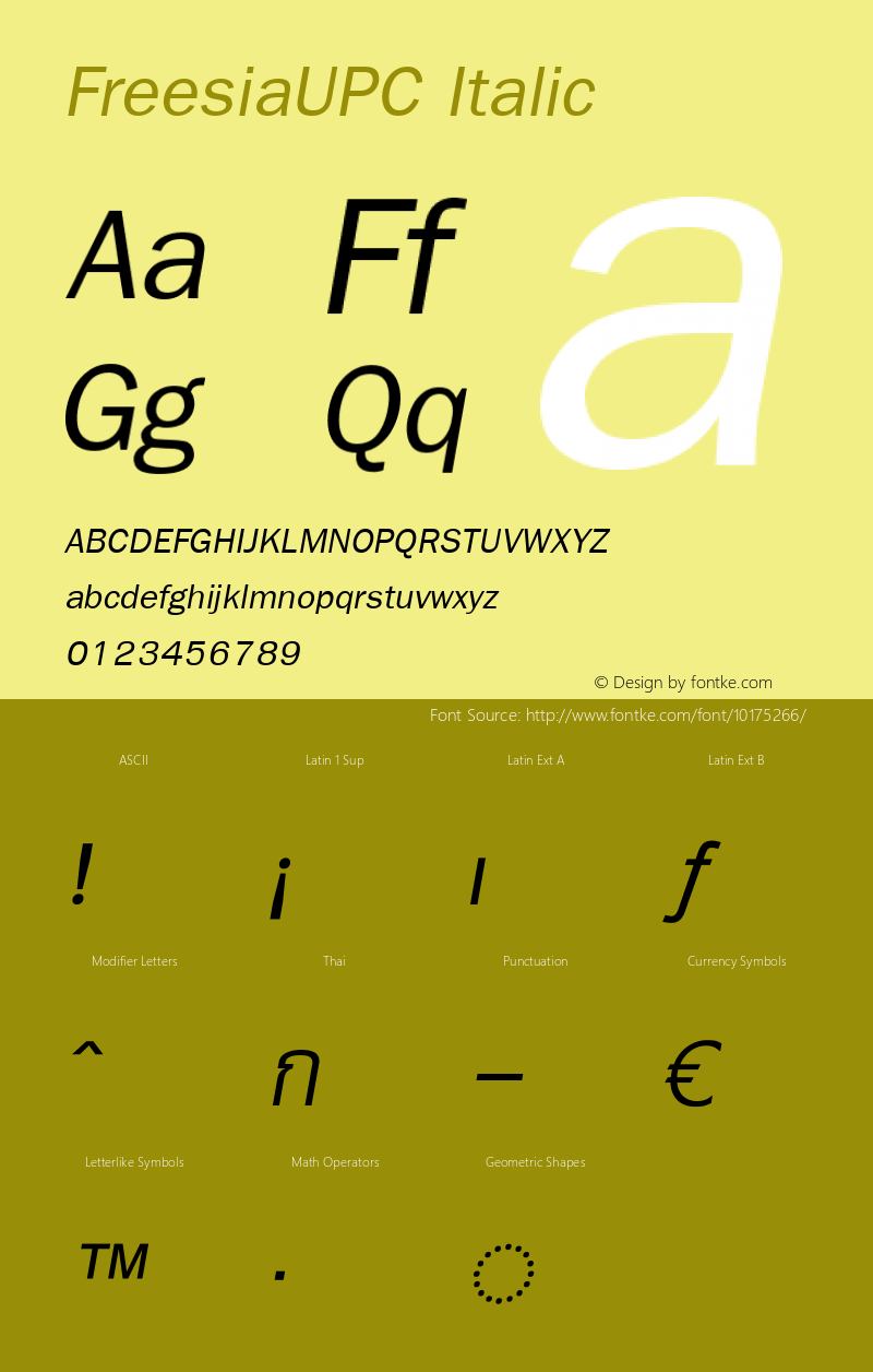 FreesiaUPC Italic Version 5.00 Font Sample