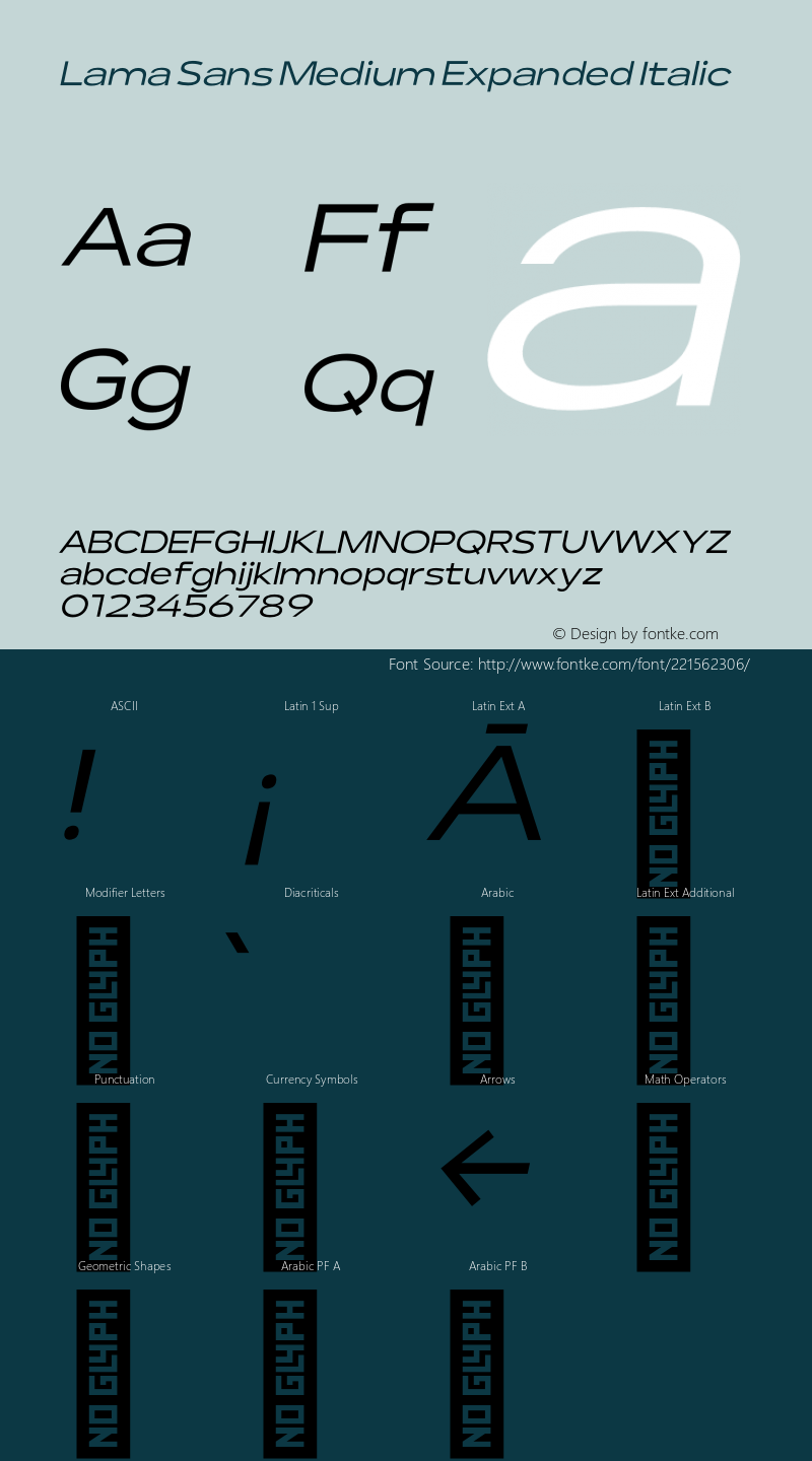 Lama Sans Medium Expanded Italic Version 1.000;hotconv 1.0.109;makeotfexe 2.5.65596图片样张