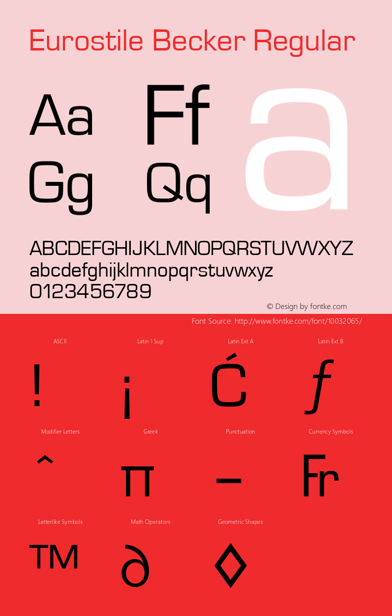 Eurostile Becker Regular Version 001.005 Font Sample