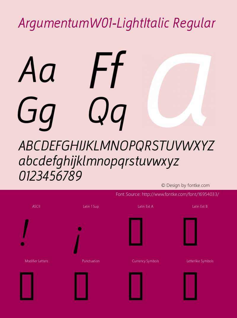 ArgumentumW01-LightItalic Regular Version 2.00 Font Sample