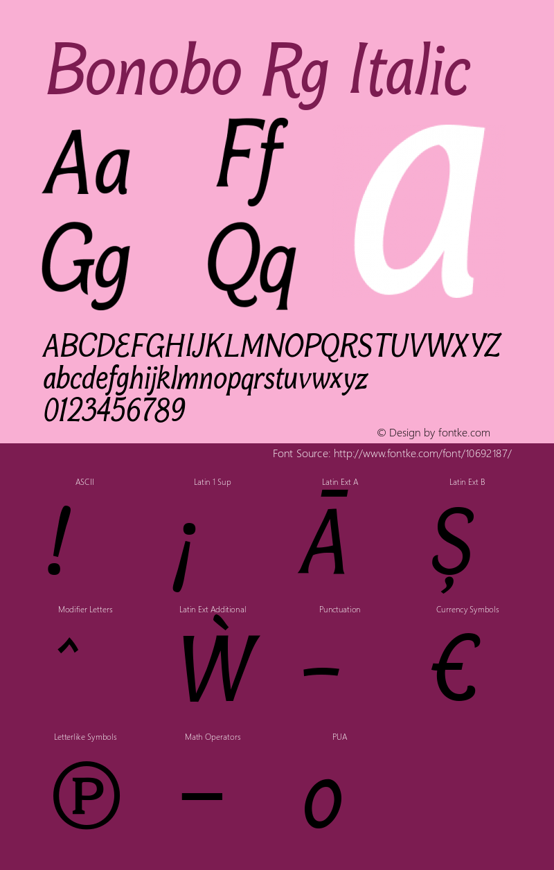 Bonobo Rg Italic Version 2.000 Font Sample