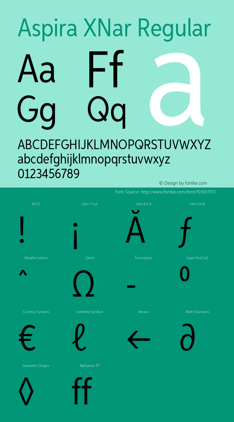 Aspira XNar Regular Version 1.05          UltraPrecision Font Font Sample