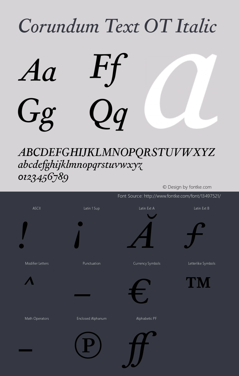 Corundum Text OT Italic Version 1.000 2006 initial release Font Sample