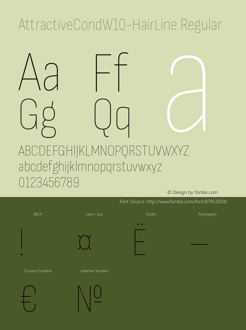AttractiveCond W10 HairLine Version 3.001 Font Sample